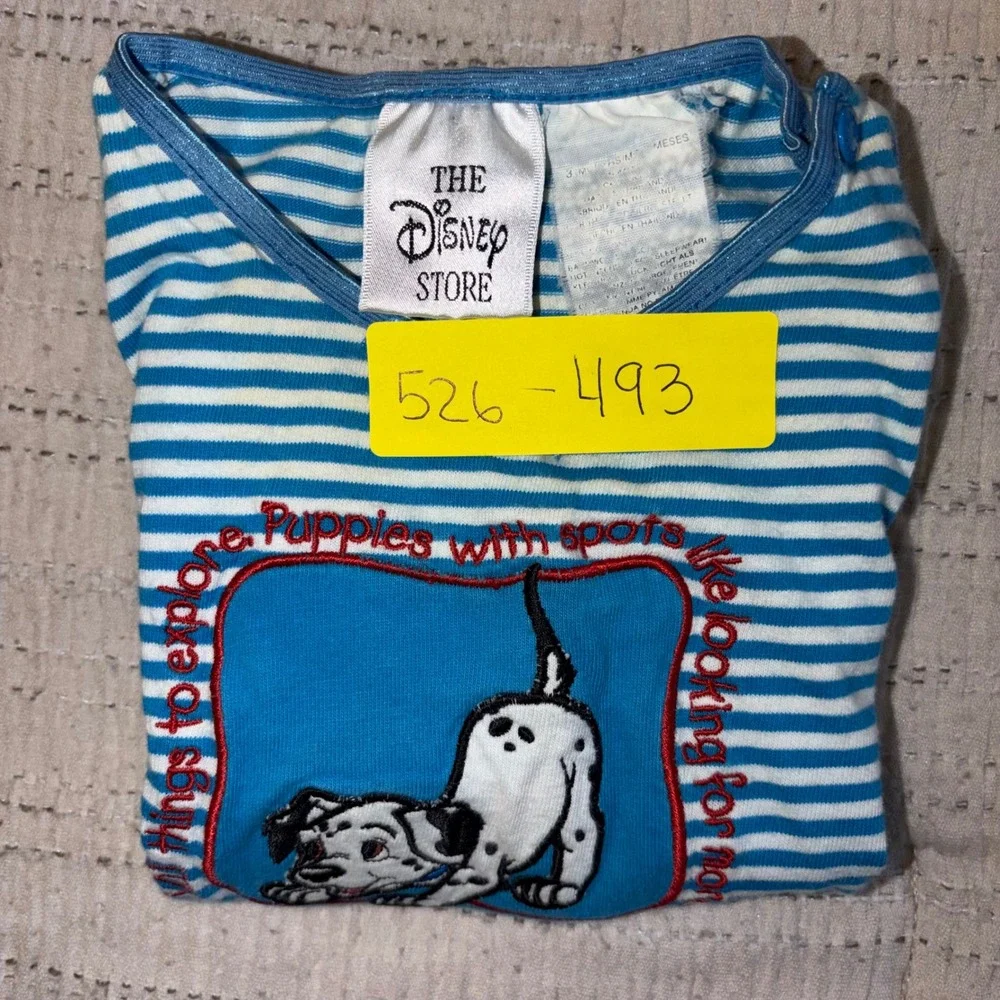 Vintage Disney Store 101 Dalmatians Striped Bodysuit Blue‎ White 3 Months